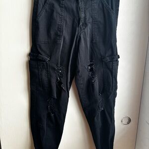 Refuge Black Distressed Cargo Pants
